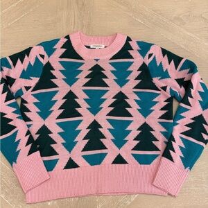 Grayson Threads Pink and Teal Geometric Sweater